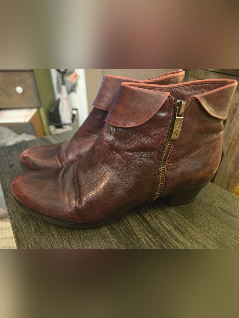 Regarde Le Ciel Womens Size 38 EUR Burgundy Leather Zip Fashion Boots Booties